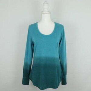 Isis Women's Medium Blue Ombre Scoop Neck Tunic Length Long Sleeve Knit Blouse